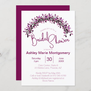 Simple Elegance Purple Leafy Arch Bridal Shower Invitation