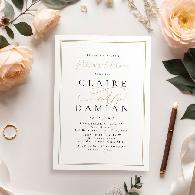 Simple Elegance Romantic Script Rehearsal Dinner Invitation (Simple Elegance Romantic Script Rehearsal Dinner Invitation)