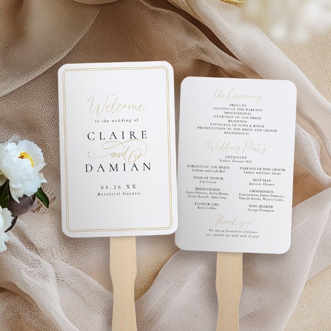 Simple Elegance Romantic Script Wedding Program Hand Fan (Simple Elegance Romantic Script Wedding Program Hand Fan)