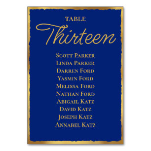 Simple Elegance Royal Blue Gold Edge Seating Chart Table Number