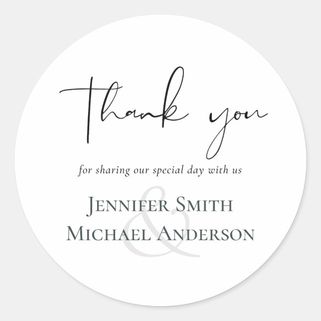 Simple Elegance Script Modern Wedding Classic Round Sticker (Front)