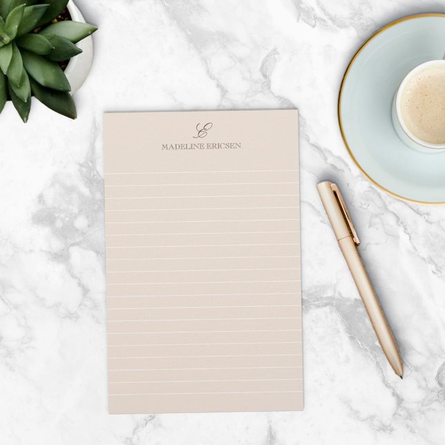 Simple Elegance Tan Brown Monogram Lined Stationery (Creator Uploaded)