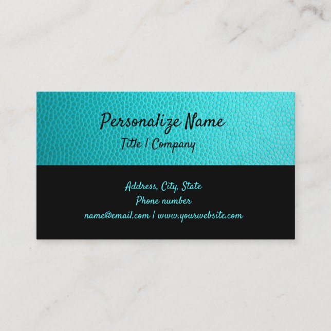 Simple Elegance Teal & Black Leather Look Business Card (Front)