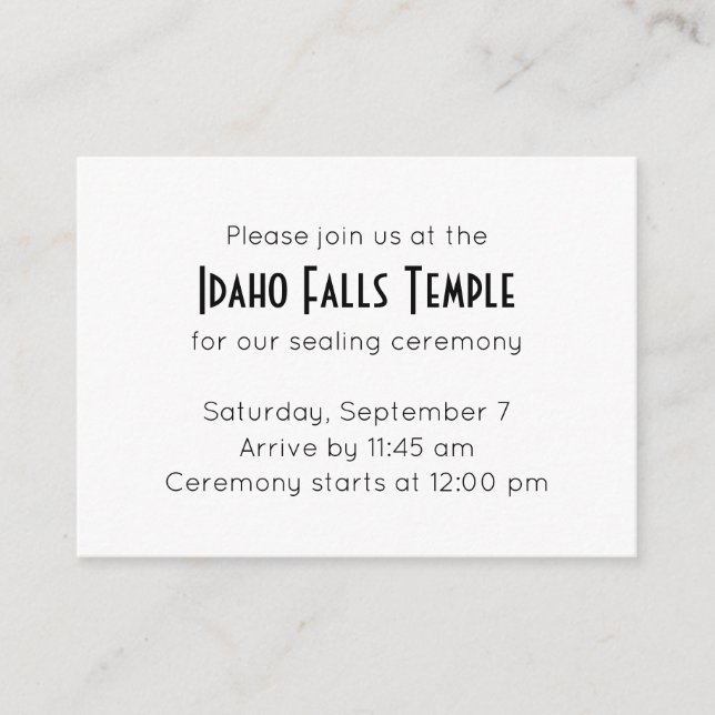 Simple Elegance Temple Sealing Ceremony Invitation (Front)