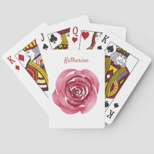 Simple Elegance Watercolor Rose Chic Personalised Playing Cards