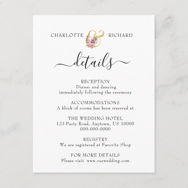 Simple Elegance, Wedding Details  Enclosure Card (Front)