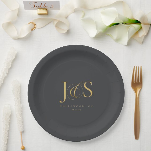 Simple Elegance Wedding Initials Charcoal ID1022 Paper Plate (Wedding)