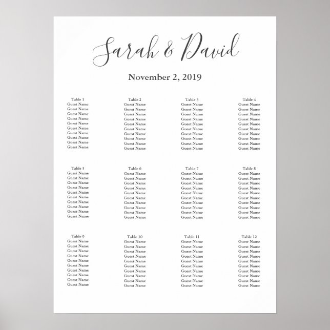 Simple Elegance Wedding Seating Chart 18x24 (Front)