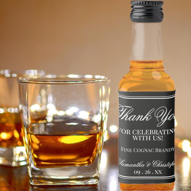 Simple Elegance Wedding Thank You Black Mini Liquor Bottle Label (Creator Uploaded)