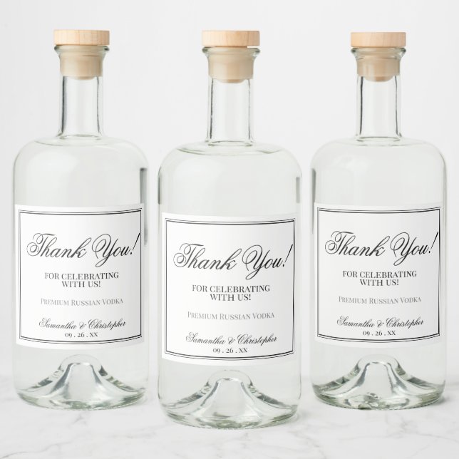 Simple Elegance Wedding Thank You Black & White Liquor Bottle Label (Bottles)