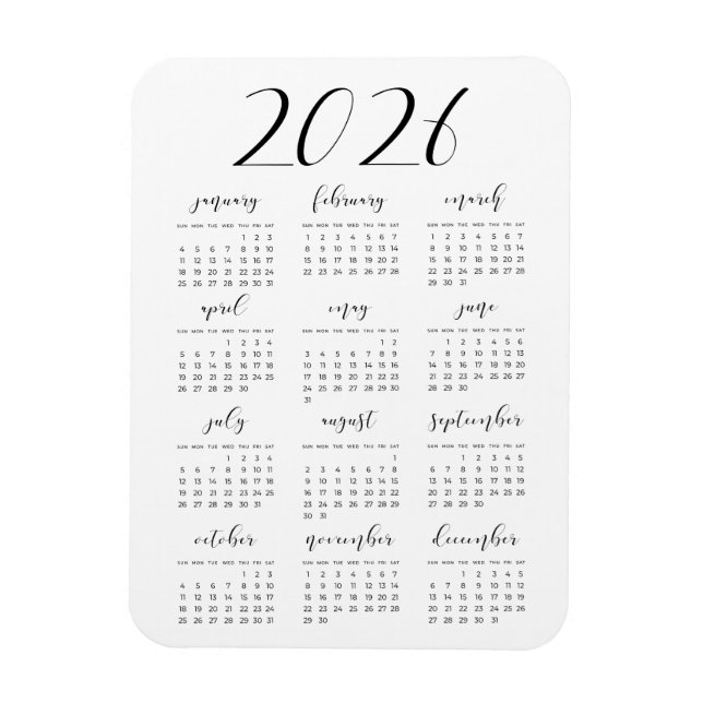 Simple elegant 2026 calendar magnet (Vertical)