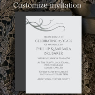 Simple Elegant 25th Wedding Anniversary Party  Invitation
