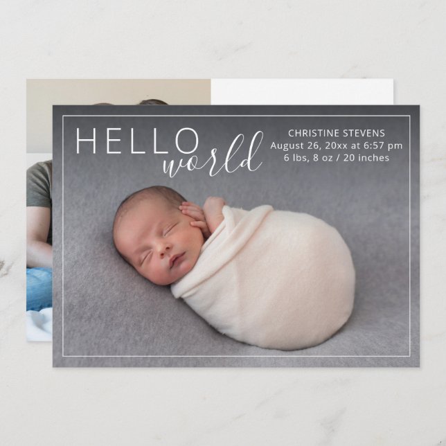 Simple Elegant 2 Photo Birth Announcement (Front/Back)