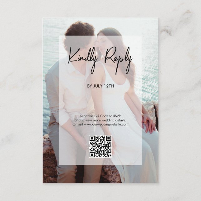 Simple Elegant 2 Photo Overlay Script Wedding Enclosure Card (Front)