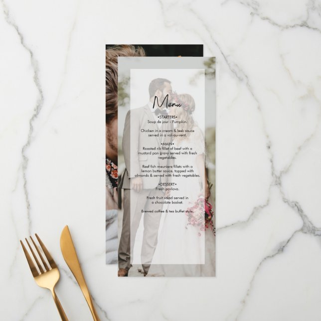 Simple Elegant 2 Photo Overlay Script Wedding Menu (Front/Back In Situ)