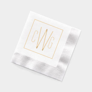 Simple Elegant 3 Initial Letter Monogram #9002 Foil Napkins