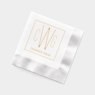 Simple Elegant 3 Initial Letter Monogram #902 Name Foil Napkins