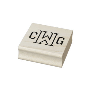 Simple Elegant 3 Initial Letter Monogram MF #3 Rubber Stamp