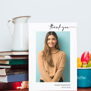 Simple Elegant 3 Photo Modern Thank You Graduation Card