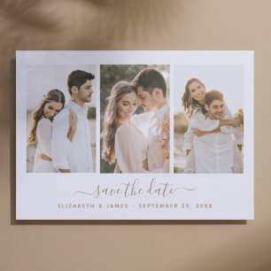 Simple Elegant 3 Photo Save The Date Invitation