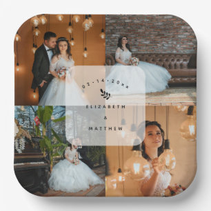 Simple Elegant 4 Photo Collage Wedding Party Paper Plate