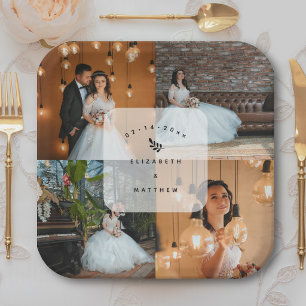 Simple Elegant 4 Photo Collage Wedding Party Paper Plate