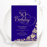 Simple Elegant 50th Birthday Purple Gold Roses