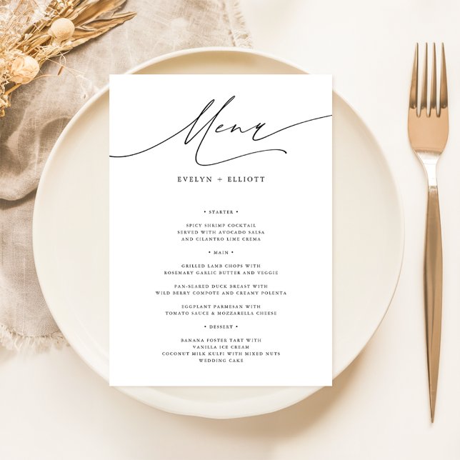 Simple Elegant 5x7 Wedding Dinner Food Menu Cards (Creator Uploaded)