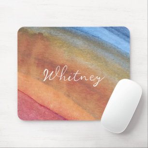 Simple Elegant Abstract Brown Blue Red Watercolor Mouse Pad