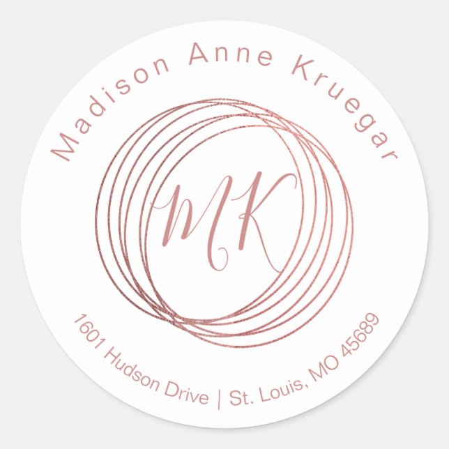 Simple & Elegant Abstract Rose Gold Circles Classic Round Sticker (Front)
