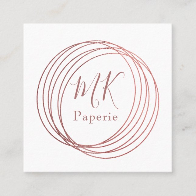 Simple & Elegant Abstract Rose Gold Circles Square Business Card (Front)