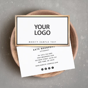 Simple Elegant Add Your Logo Gold Border Business Card