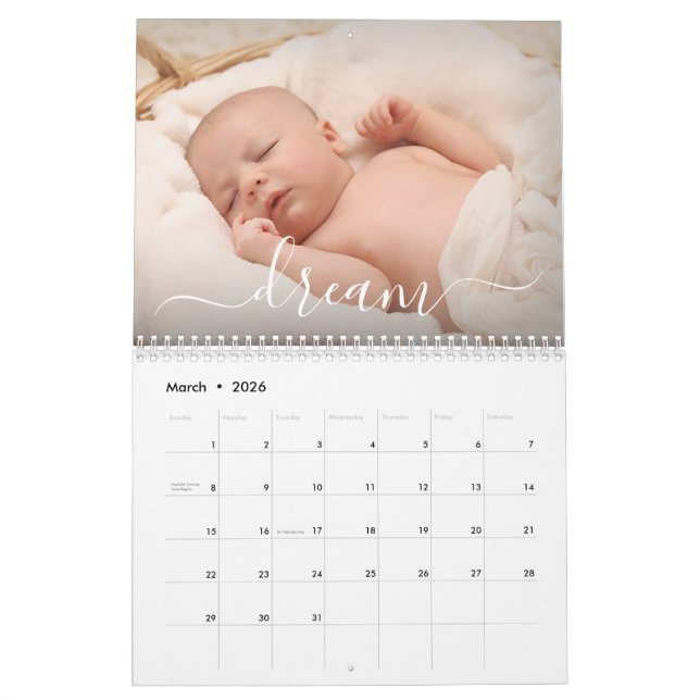 Simple Elegant Affirmations Family Photo Calendar (Mar 2026)
