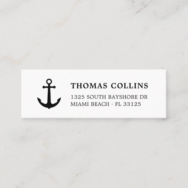 Simple Elegant Anchor Black and White |  Mini Business Card (Front)