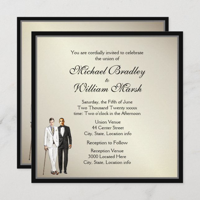 Simple Elegant Antique Gold Wedding Invite (Front/Back)