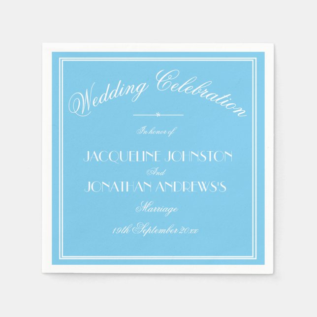 Simple Elegant Aqua Blue & White Script Wedding Napkin (Front)