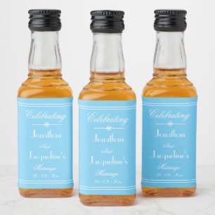 Simple Elegant AquaBlue Wedding White Details Mini Liquor Bottle Label