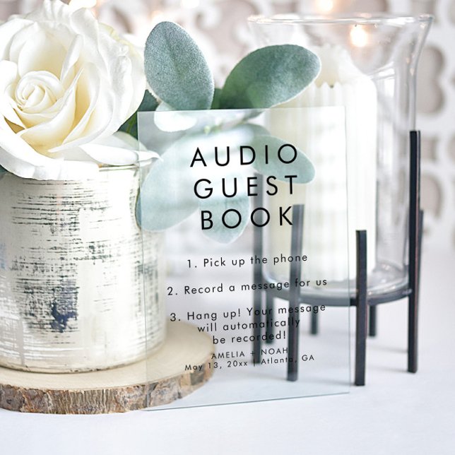 Simple Elegant Audio Guestbook Wedding Acrylic Sign (Creator Uploaded)