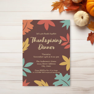 Simple Elegant Autumn Leaves Thanksgiving Dinner Invitation