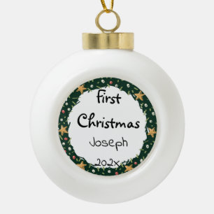 simple elegant baby first christmas customise ceramic ball christmas ornament