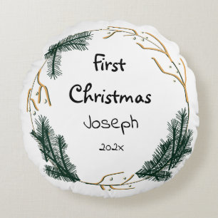 simple elegant baby first christmas customize round cushion