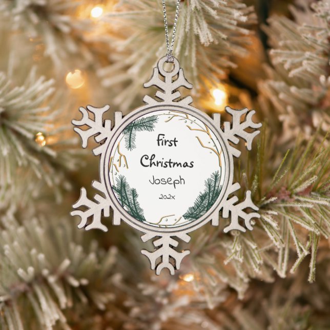 simple elegant baby first christmas   snowflake pewter christmas ornament (Tree)