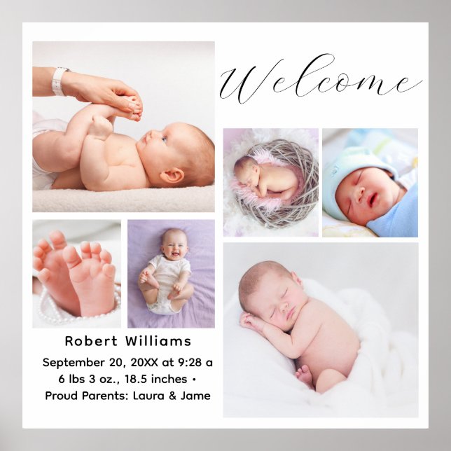 Simple Elegant Baby Girl Photo Birth Date Stats Poster (Front)