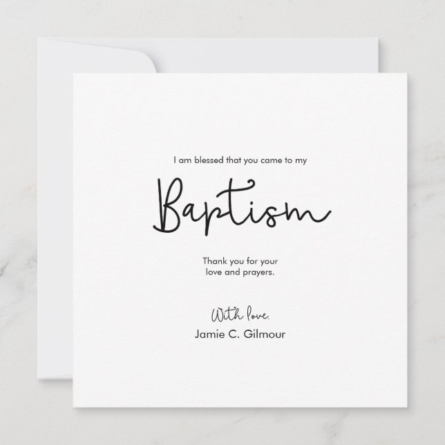 Simple Elegant Baby photo custom Baptism Thank You Card (Back)