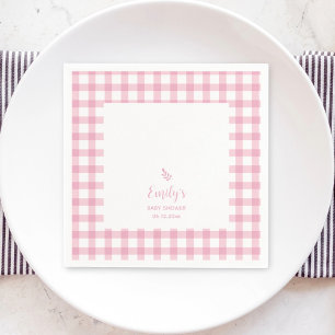 Simple Elegant Baby Pink Gingham Girl Baby Shower Napkin