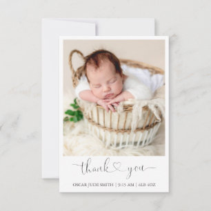 Simple elegant baby thank you card with photo
