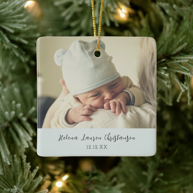 Simple & Elegant Baby's First Birthday Christmas  Ceramic Ornament (Tree)