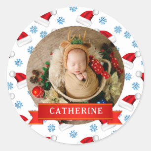 Simple Elegant Baby's First Christmas Custom Name  Classic Round Sticker