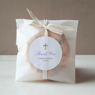 Simple Elegant Baptism   Faux Gold Cross Classic Round Sticker