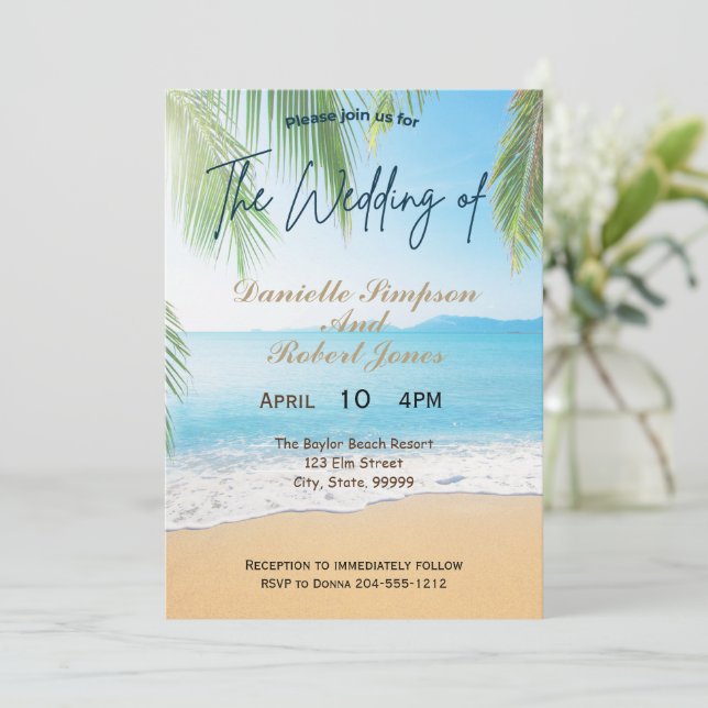 Simple Elegant Beach Wedding Invitation (Standing Front)